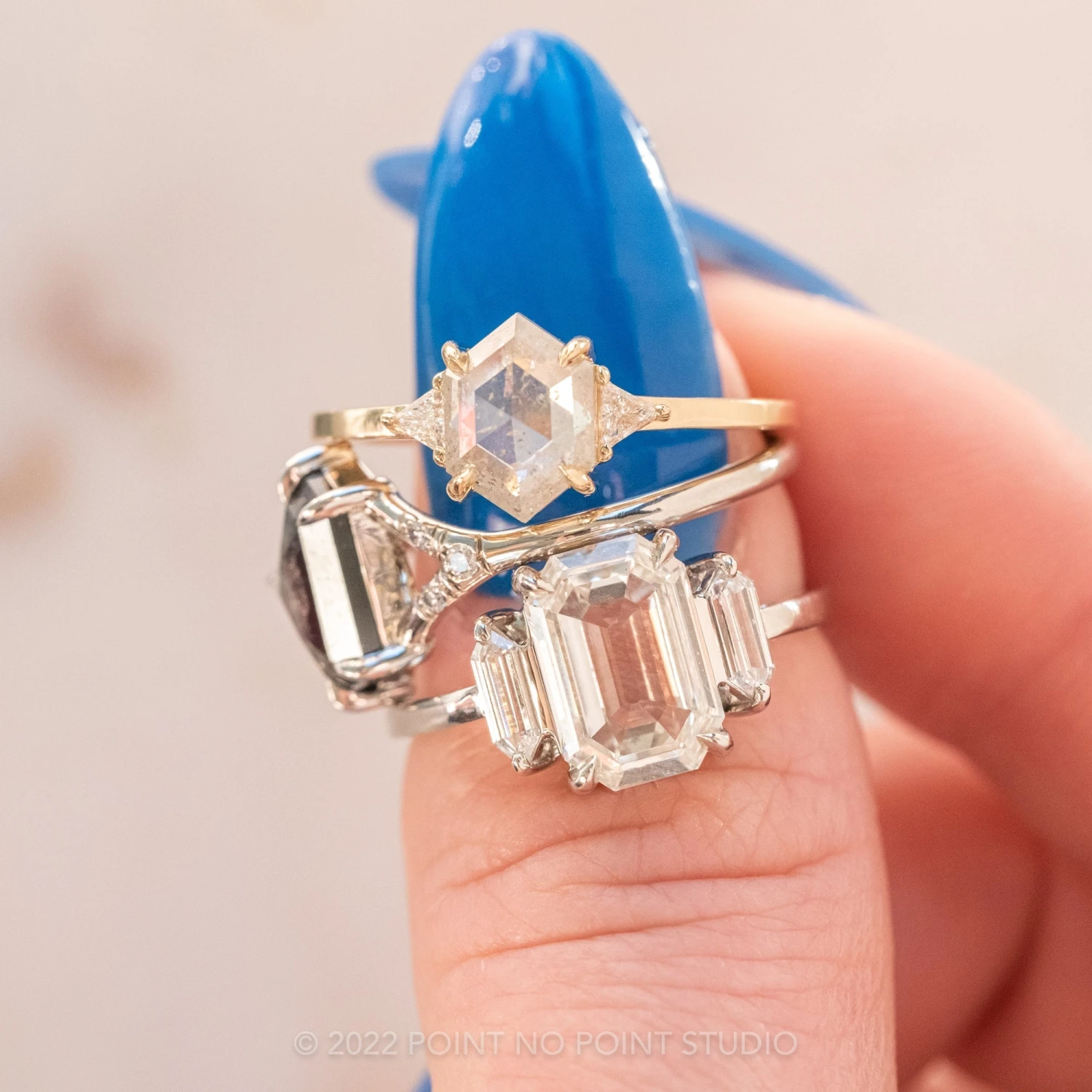 1.48 Carat Icy White Hexagon Diamond Engagement Ring, Zoe Setting, 14K Yellow Gold 2 1.48 Carat Icy White Hexagon Diamond Engagement Ring, Zoe Setting, 14K Yellow Gold - Image 2