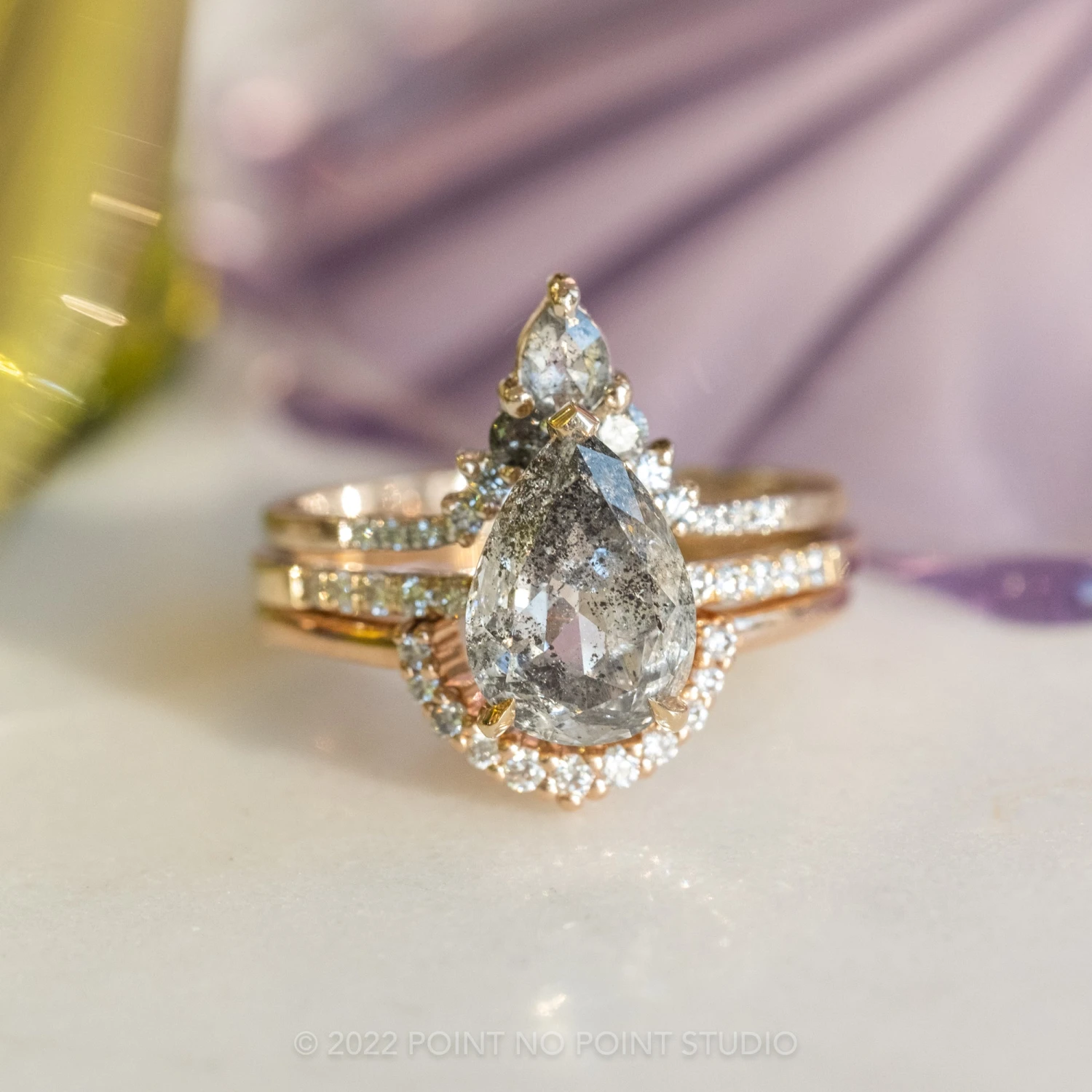 2.02 Carat Salt And Pepper Pear Diamond Engagement Ring, Sirena Setting, 14K Yellow Gold 3 2.02 Carat Salt And Pepper Pear Diamond Engagement Ring, Sirena Setting, 14K Yellow Gold - Image 3