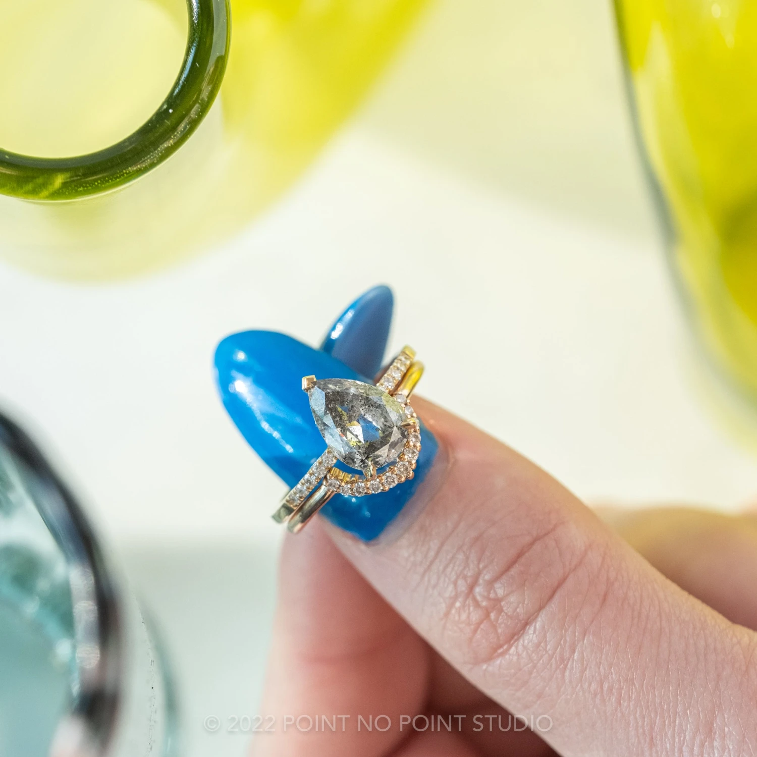 2.02 Carat Salt And Pepper Pear Diamond Engagement Ring, Sirena Setting, 14K Yellow Gold 4 2.02 Carat Salt And Pepper Pear Diamond Engagement Ring, Sirena Setting, 14K Yellow Gold - Image 4