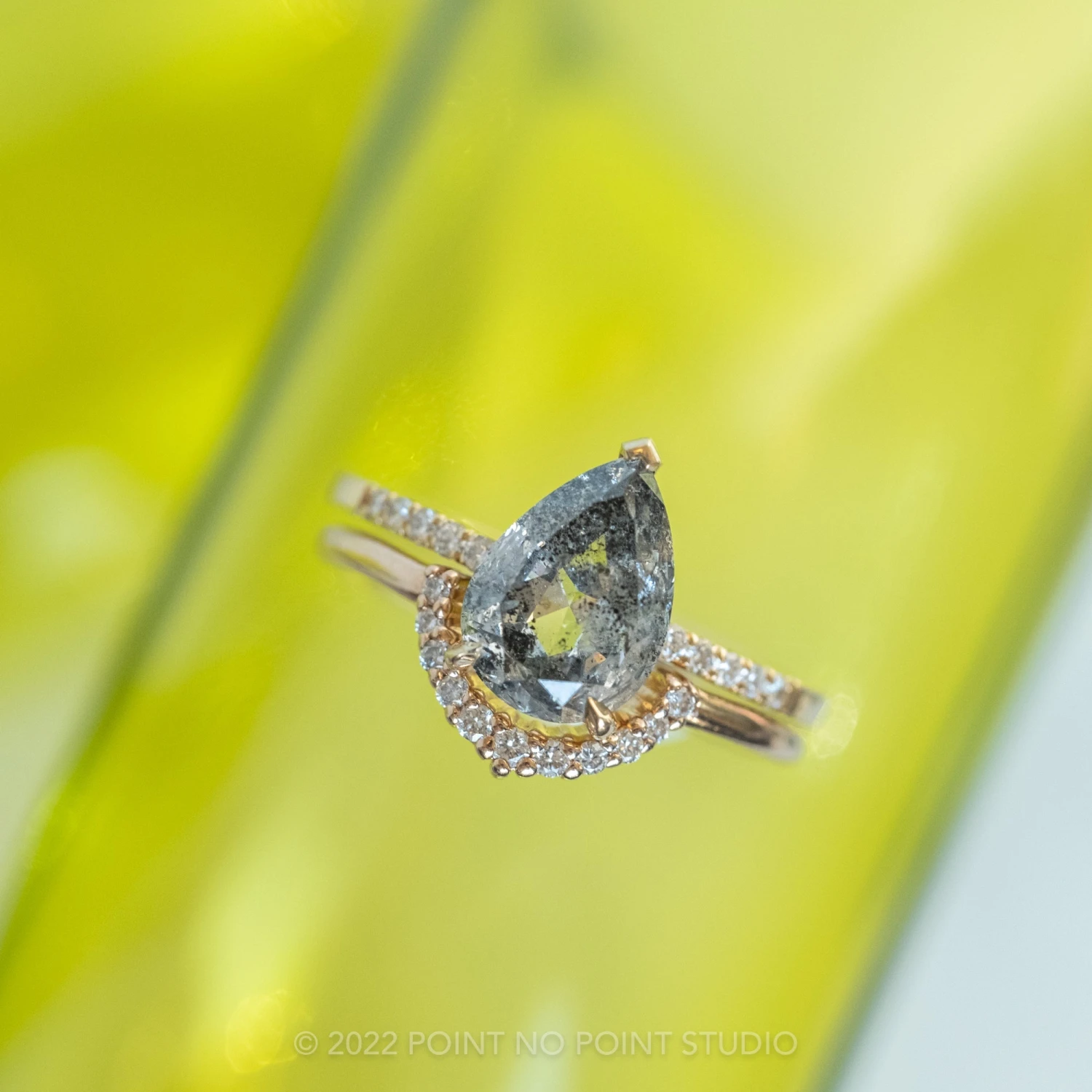 2.02 Carat Salt And Pepper Pear Diamond Engagement Ring, Sirena Setting, 14K Yellow Gold 8 2.02 Carat Salt And Pepper Pear Diamond Engagement Ring, Sirena Setting, 14K Yellow Gold - Image 8