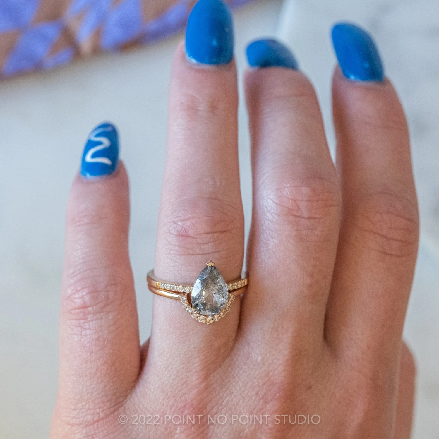 2.02 Carat Salt And Pepper Pear Diamond Engagement Ring, Sirena Setting, 14K Yellow Gold 2 2.02 Carat Salt And Pepper Pear Diamond Engagement Ring, Sirena Setting, 14K Yellow Gold - Image 2