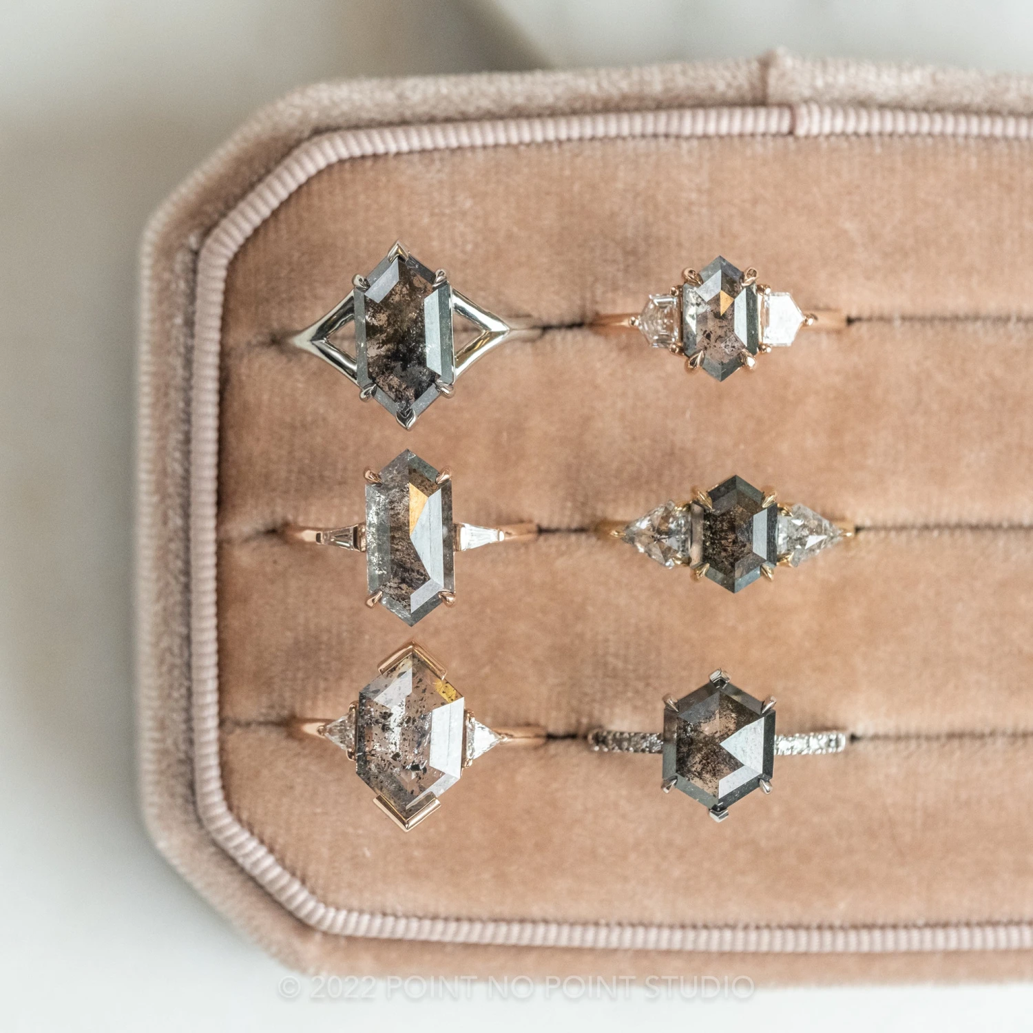 1.84 Carat Black Speckled Hexagon Diamond Engagement Ring, Charlize Setting, Platinum 8 1.84 Carat Black Speckled Hexagon Diamond Engagement Ring, Charlize Setting, Platinum - Image 8