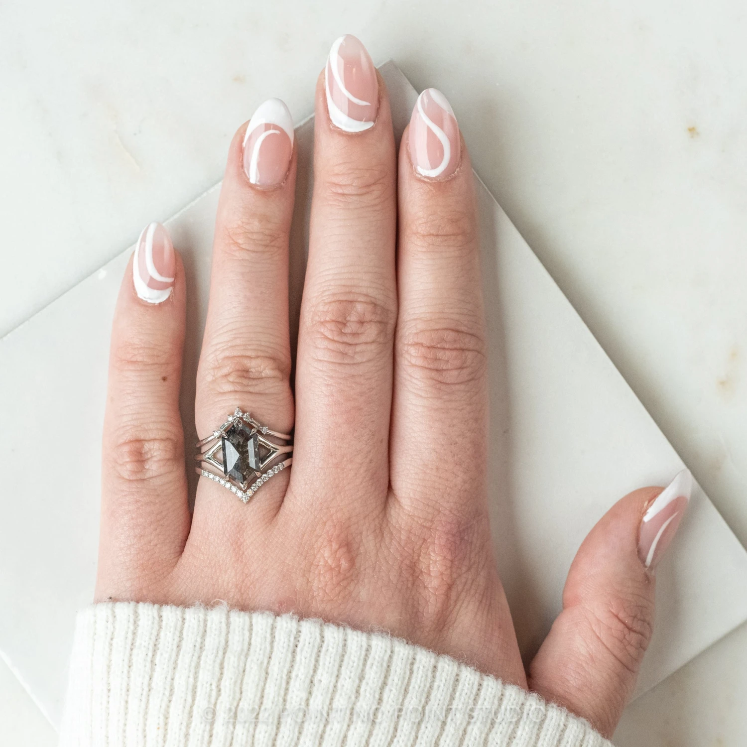 1.84 Carat Black Speckled Hexagon Diamond Engagement Ring, Charlize Setting, Platinum 2 1.84 Carat Black Speckled Hexagon Diamond Engagement Ring, Charlize Setting, Platinum - Image 2