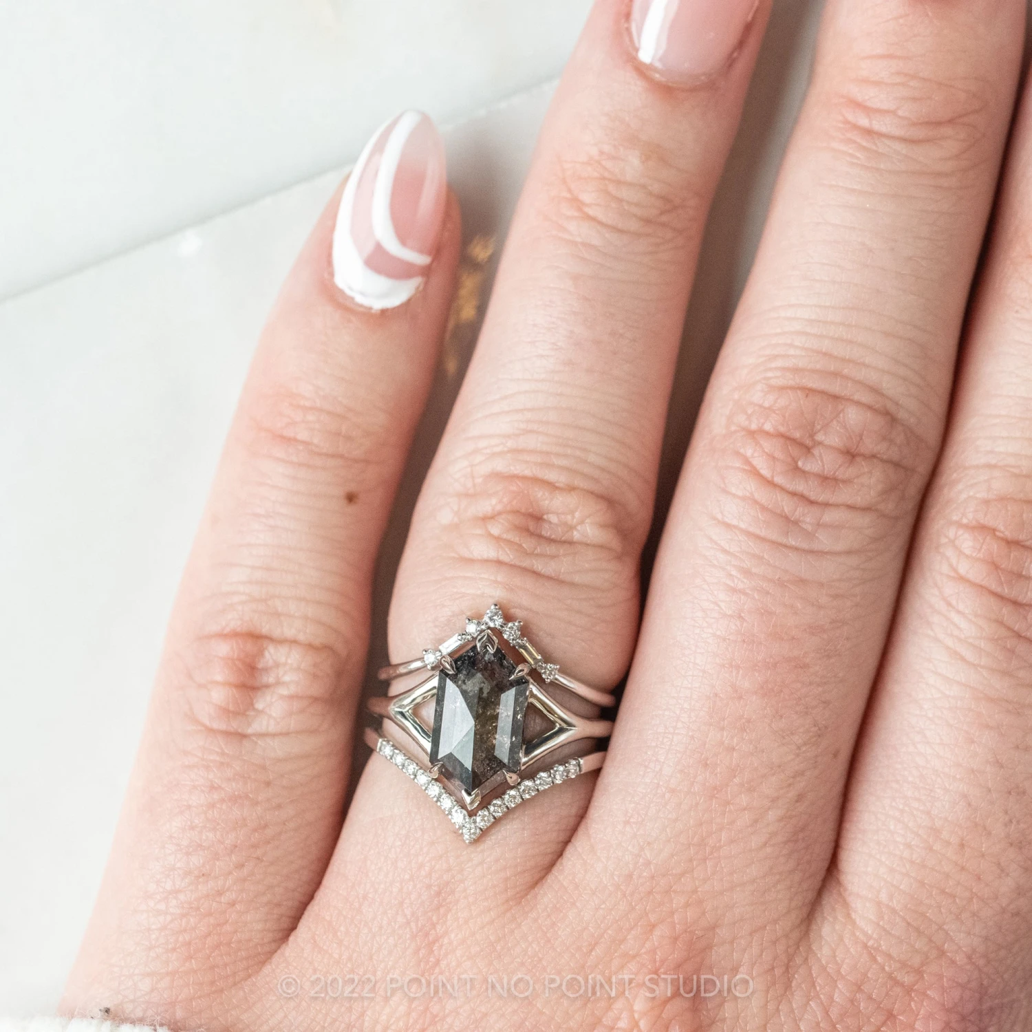 1.84 Carat Black Speckled Hexagon Diamond Engagement Ring, Charlize Setting, Platinum 3 1.84 Carat Black Speckled Hexagon Diamond Engagement Ring, Charlize Setting, Platinum - Image 3