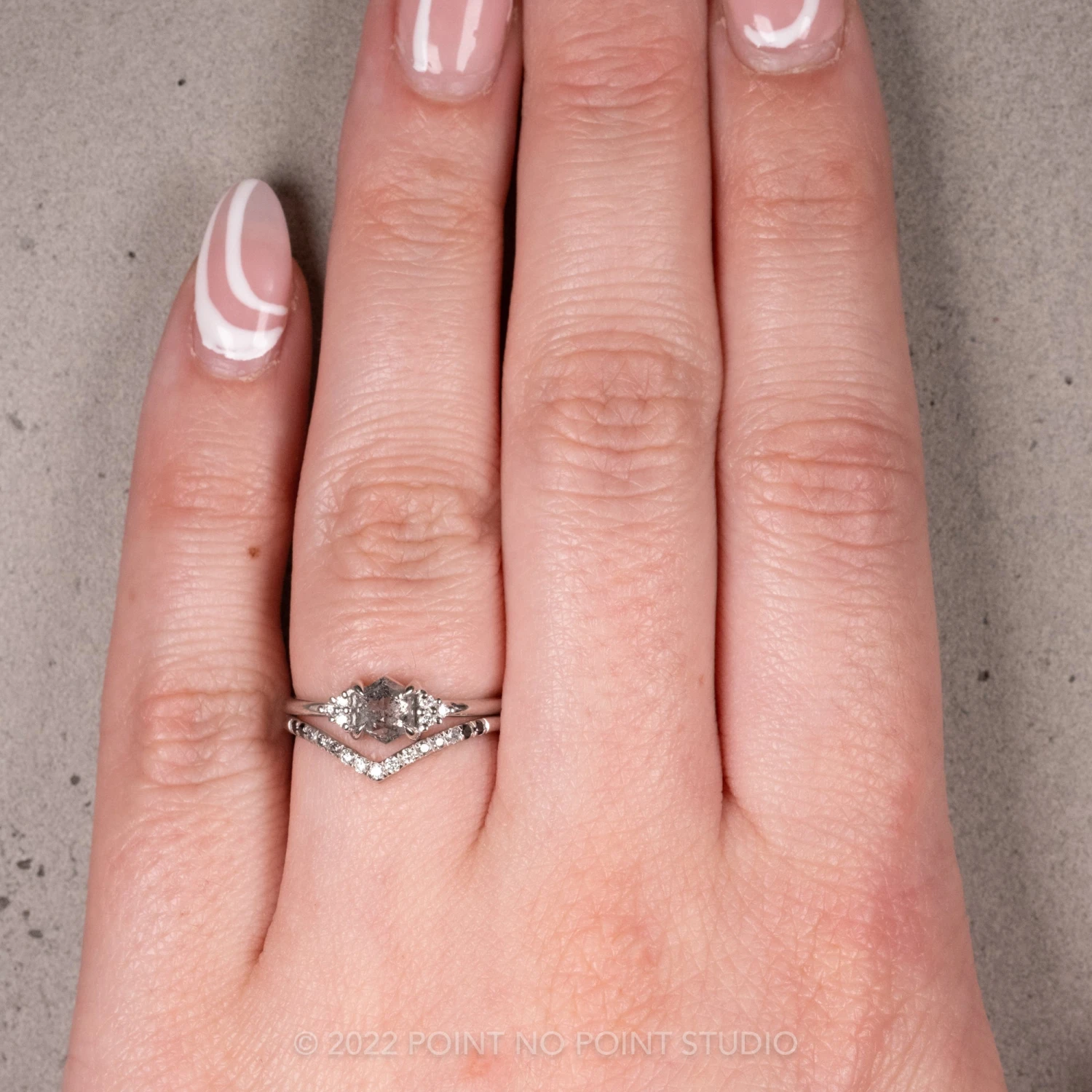 .89 Carat Salt And Pepper Hexagon Engagement Ring, Quinn Setting, 14K White Gold 2 .89 Carat Salt And Pepper Hexagon Engagement Ring, Quinn Setting, 14K White Gold - Image 2