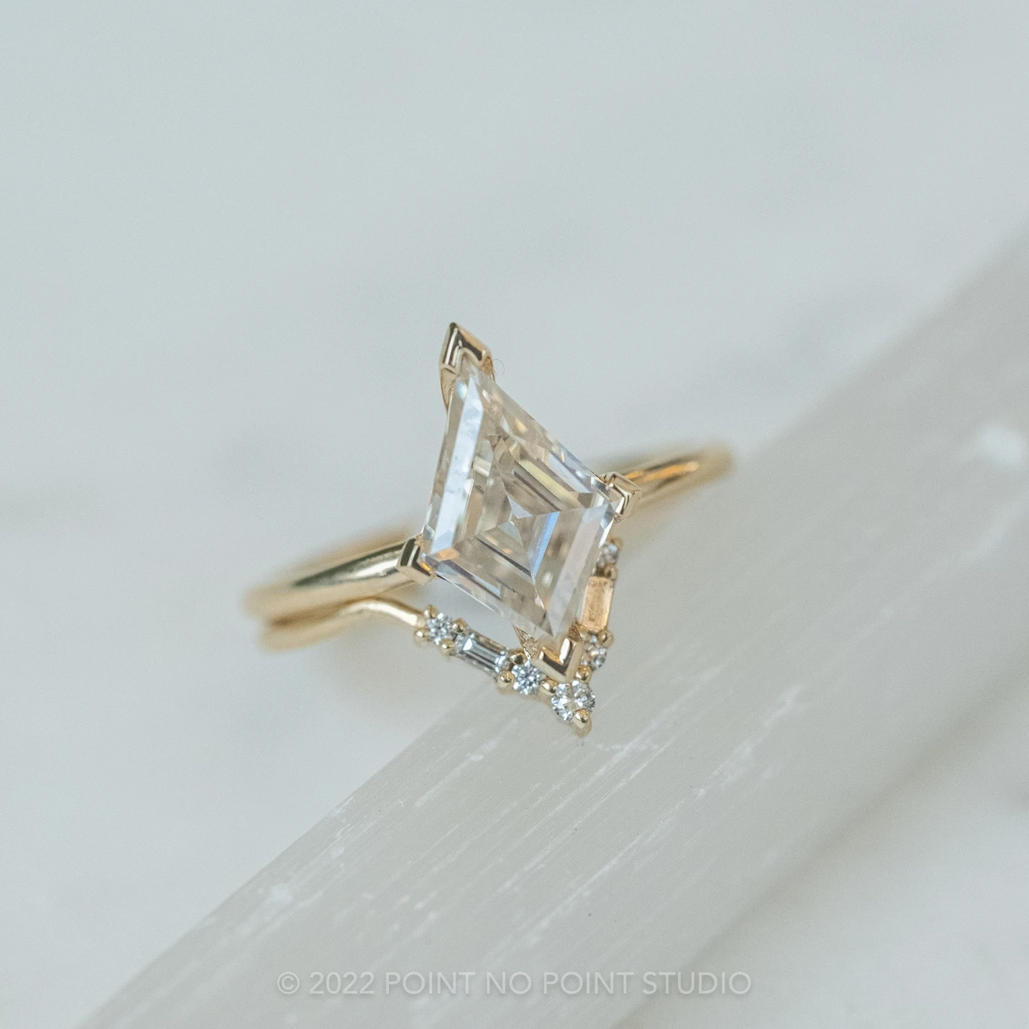 Lozenge Moissanite Engagement Ring, Charlize Setting, 14K Yellow Gold 7 Lozenge Moissanite Engagement Ring, Charlize Setting, 14K Yellow Gold - Image 7