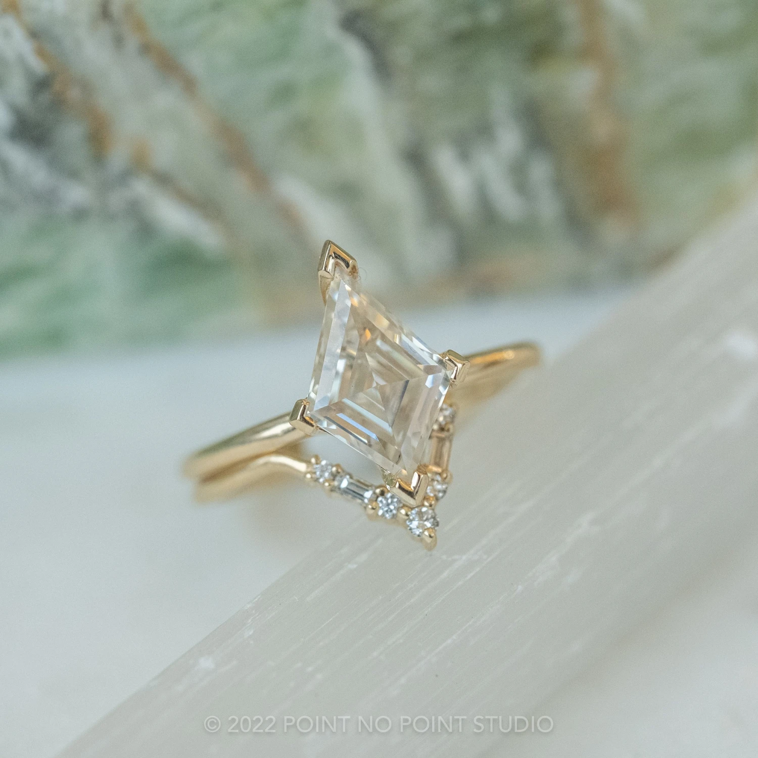 Lozenge Moissanite Engagement Ring, Charlize Setting, 14K Yellow Gold 2 Lozenge Moissanite Engagement Ring, Charlize Setting, 14K Yellow Gold - Image 2