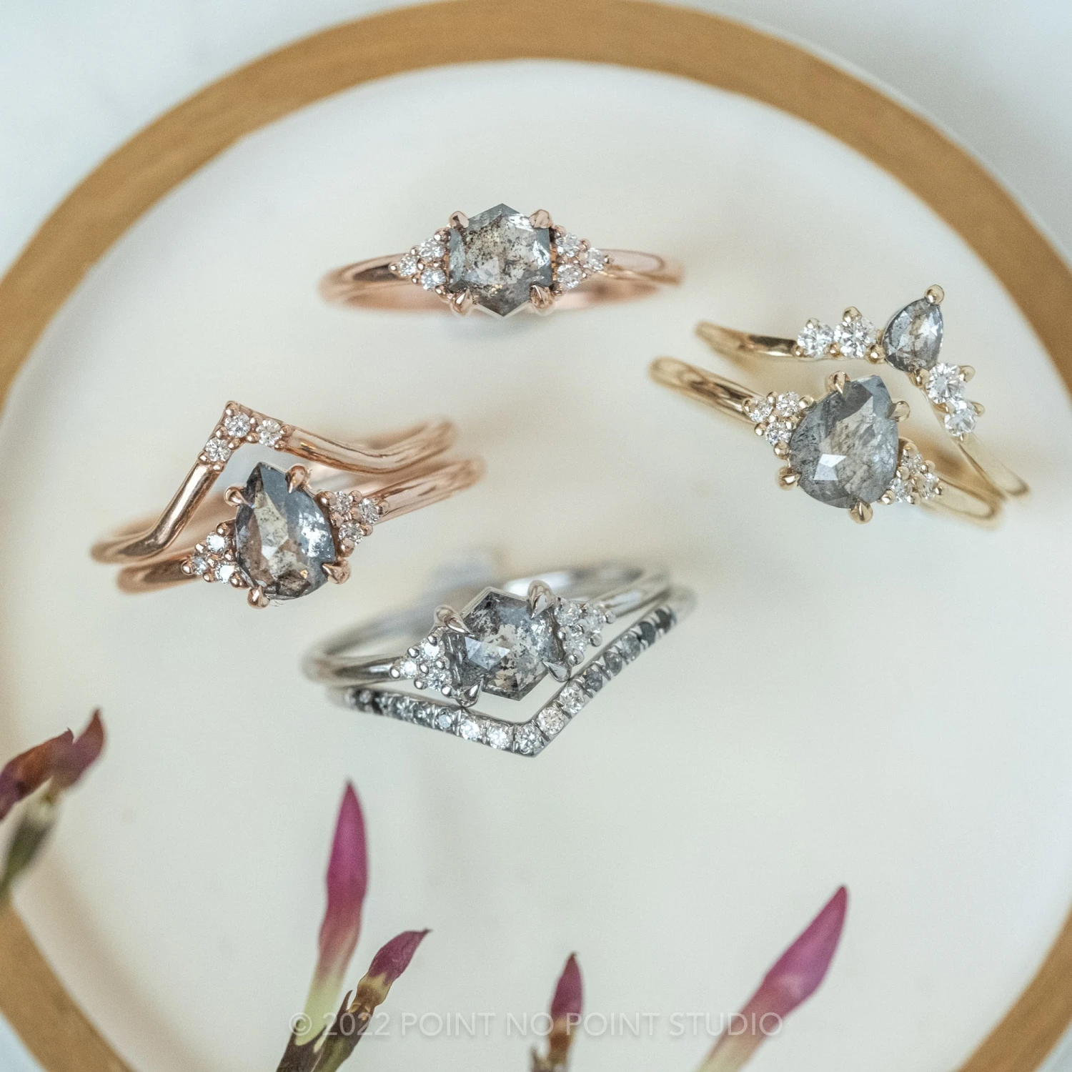 .89 Carat Salt And Pepper Hexagon Engagement Ring, Quinn Setting, 14K White Gold 4 .89 Carat Salt And Pepper Hexagon Engagement Ring, Quinn Setting, 14K White Gold - Image 4