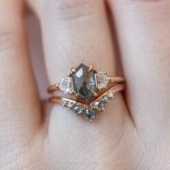 Grey And White Diamond Contour Wedding Ring, Catherine Setting, 14k Rose Gold -Point No Point Studio Store 20220217 SFS0171