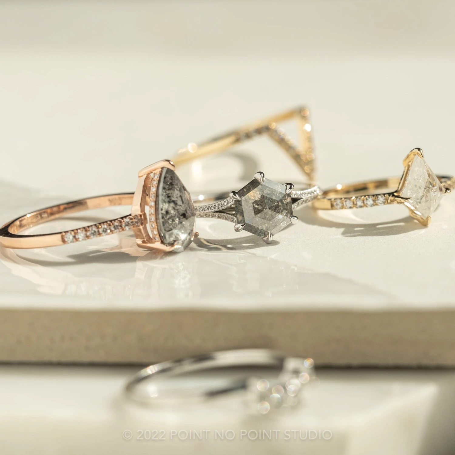 1.36 Carat Salt And Pepper Hexagon Diamond Engagement Ring, Mackenzie Setting, 14K White Gold 3 1.36 Carat Salt And Pepper Hexagon Diamond Engagement Ring, Mackenzie Setting, 14K White Gold - Image 3