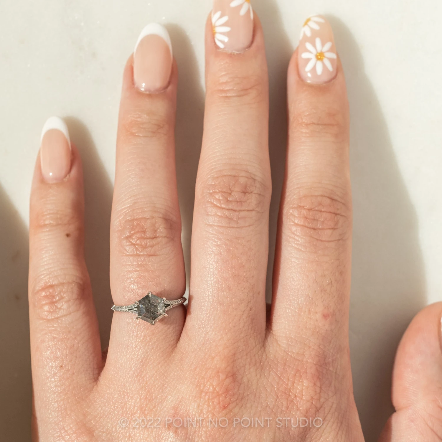 1.36 Carat Salt And Pepper Hexagon Diamond Engagement Ring, Mackenzie Setting, Platinum 2 1.36 Carat Salt And Pepper Hexagon Diamond Engagement Ring, Mackenzie Setting, Platinum - Image 2