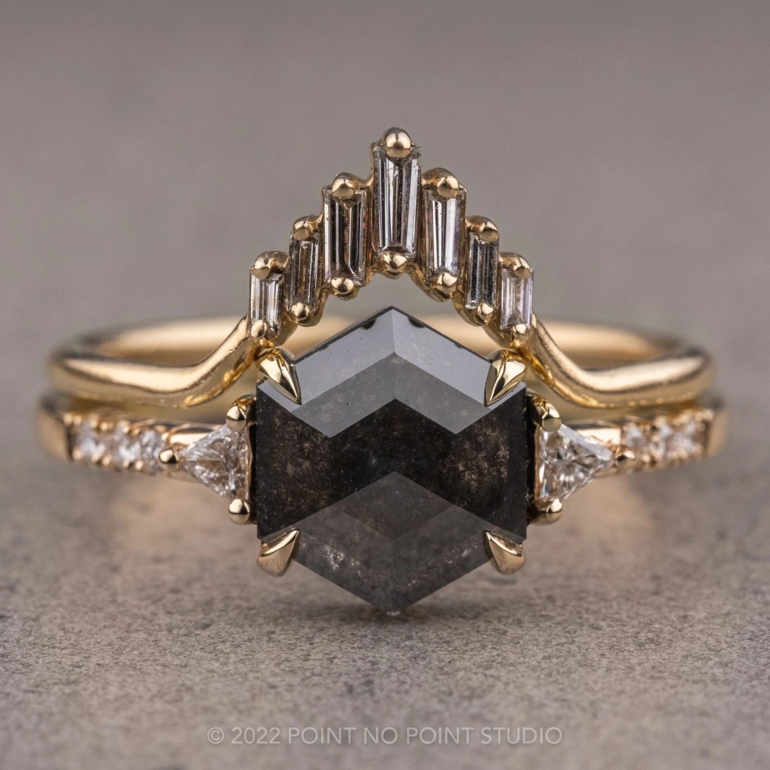 1.62 Carat Black Hexagon Diamond Engagement Ring, Eliza Setting, 14K Yellow Gold 5 1.62 Carat Black Hexagon Diamond Engagement Ring, Eliza Setting, 14K Yellow Gold - Image 5