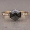 1.62 Carat Black Hexagon Diamond Engagement Ring, Eliza Setting, 14K Yellow Gold