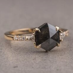 1.62 Carat Black Hexagon Diamond Engagement Ring, Eliza Setting, 14K Yellow Gold 13 1.62 Carat Black Hexagon Diamond Engagement Ring, Eliza Setting, 14K Yellow Gold -Point No Point Studio Store 20220414 SFS0098