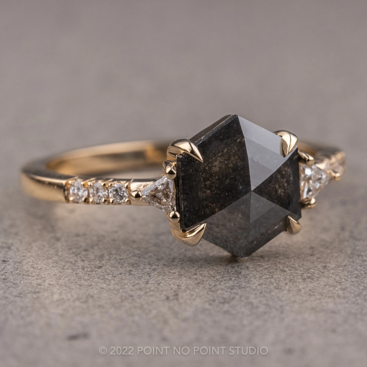 1.62 Carat Black Hexagon Diamond Engagement Ring, Eliza Setting, 14K Yellow Gold 6 1.62 Carat Black Hexagon Diamond Engagement Ring, Eliza Setting, 14K Yellow Gold - Image 6