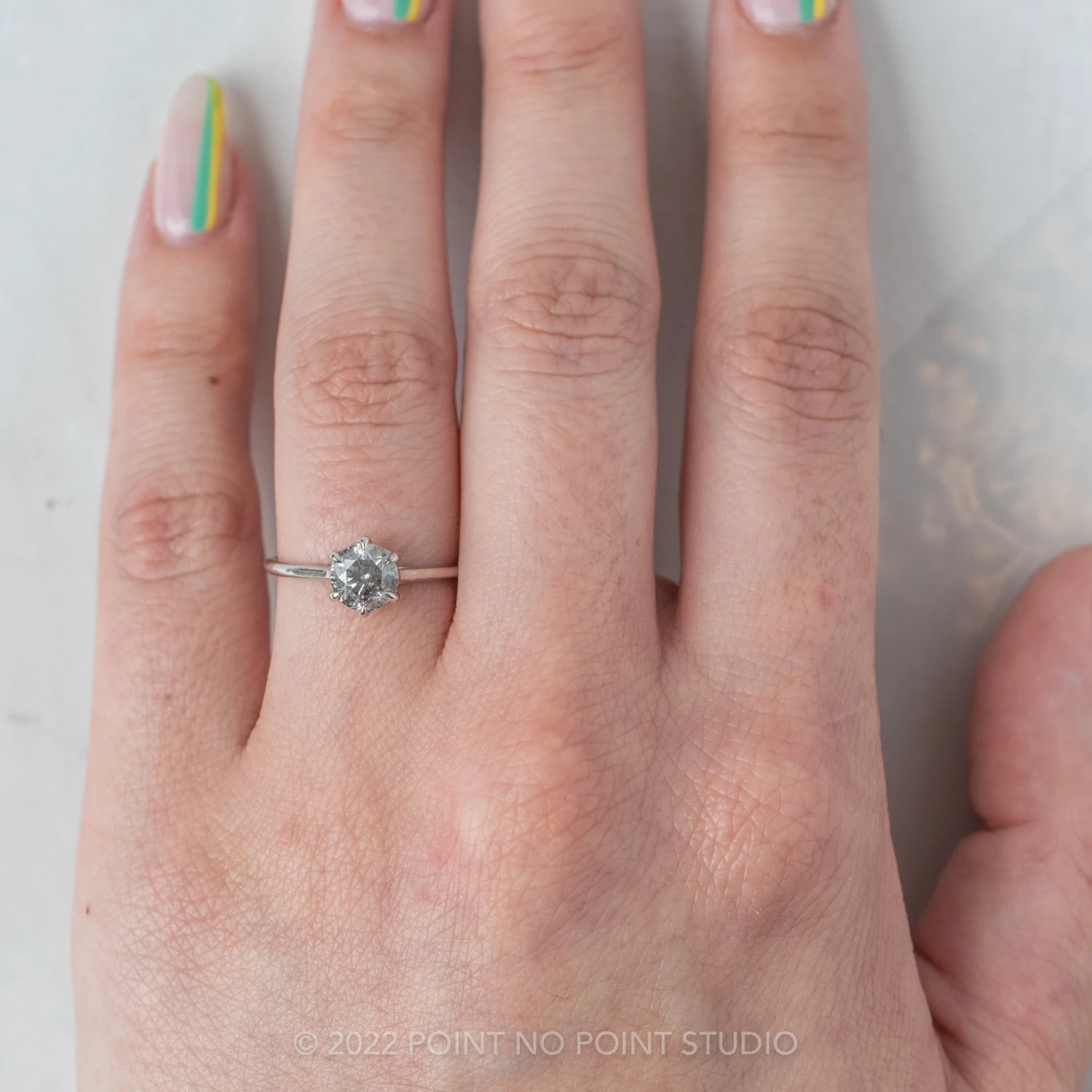 .94 Carat Salt And Pepper Round Diamond Engagement Ring, Madeline Setting, 14K White Gold 2 .94 Carat Salt And Pepper Round Diamond Engagement Ring, Madeline Setting, 14K White Gold - Image 2