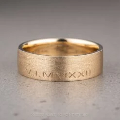 Roman Numeral, 6mm 14K Yellow Gold Comfort Fit Men's Wedding Band, Matte Finish
