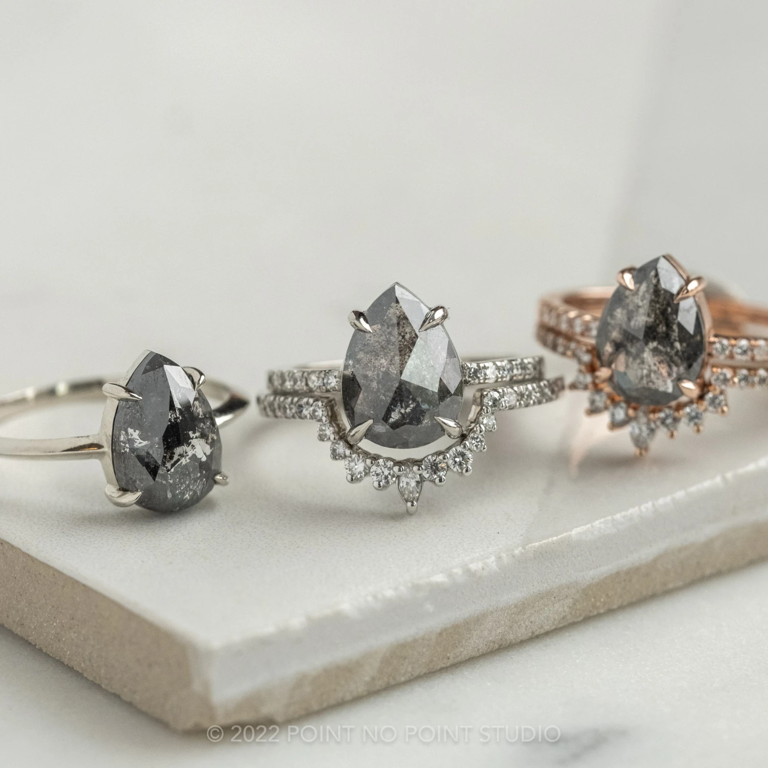 2.03 Carat Black Speckled Pear Diamond Engagement Ring, Jules Setting, 14K White Gold 2 2.03 Carat Black Speckled Pear Diamond Engagement Ring, Jules Setting, 14K White Gold - Image 2