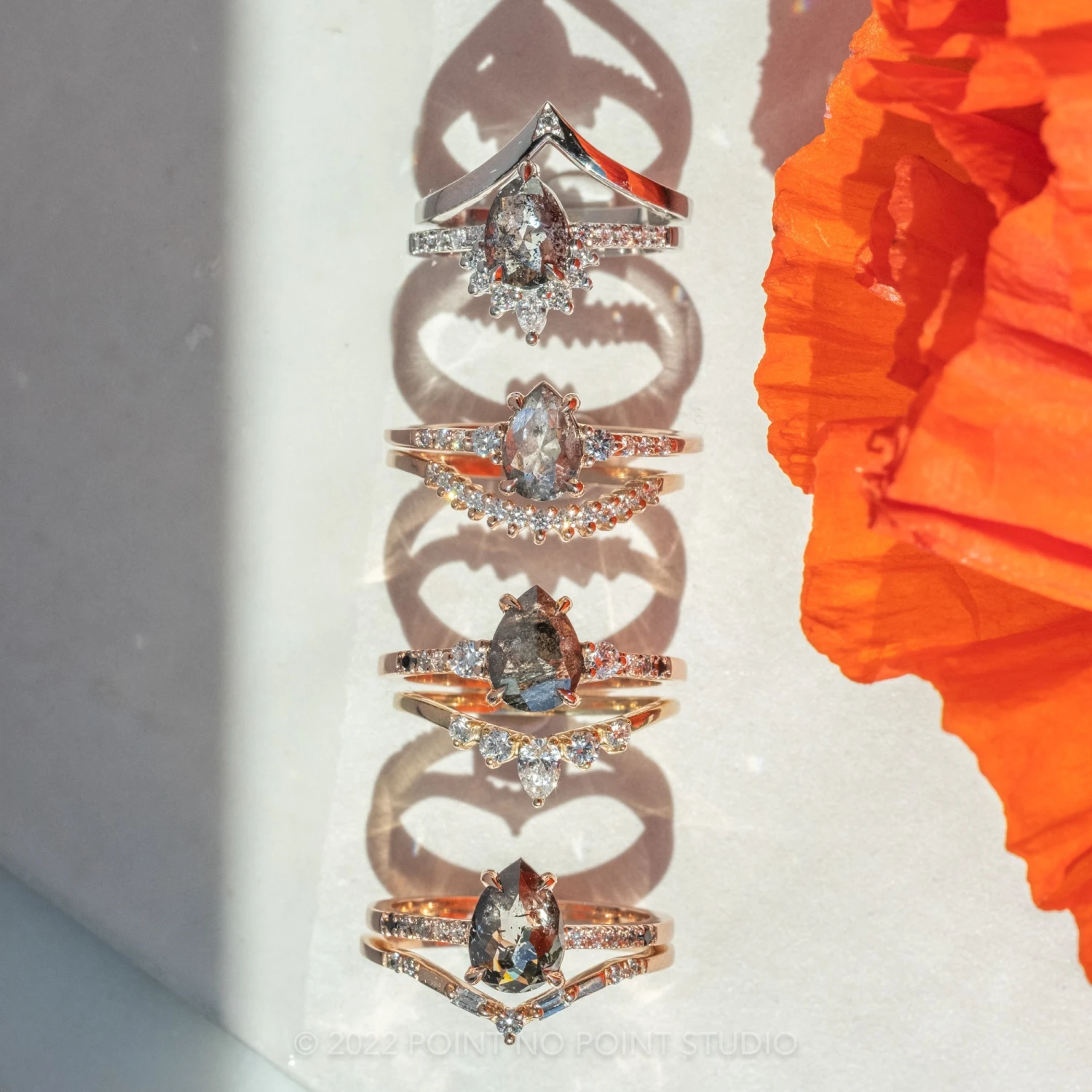 .96 Carat Salt And Pepper Pear Diamond Engagement Ring, Eliza Setting, 14K Rose Gold 3 .96 Carat Salt And Pepper Pear Diamond Engagement Ring, Eliza Setting, 14K Rose Gold - Image 3