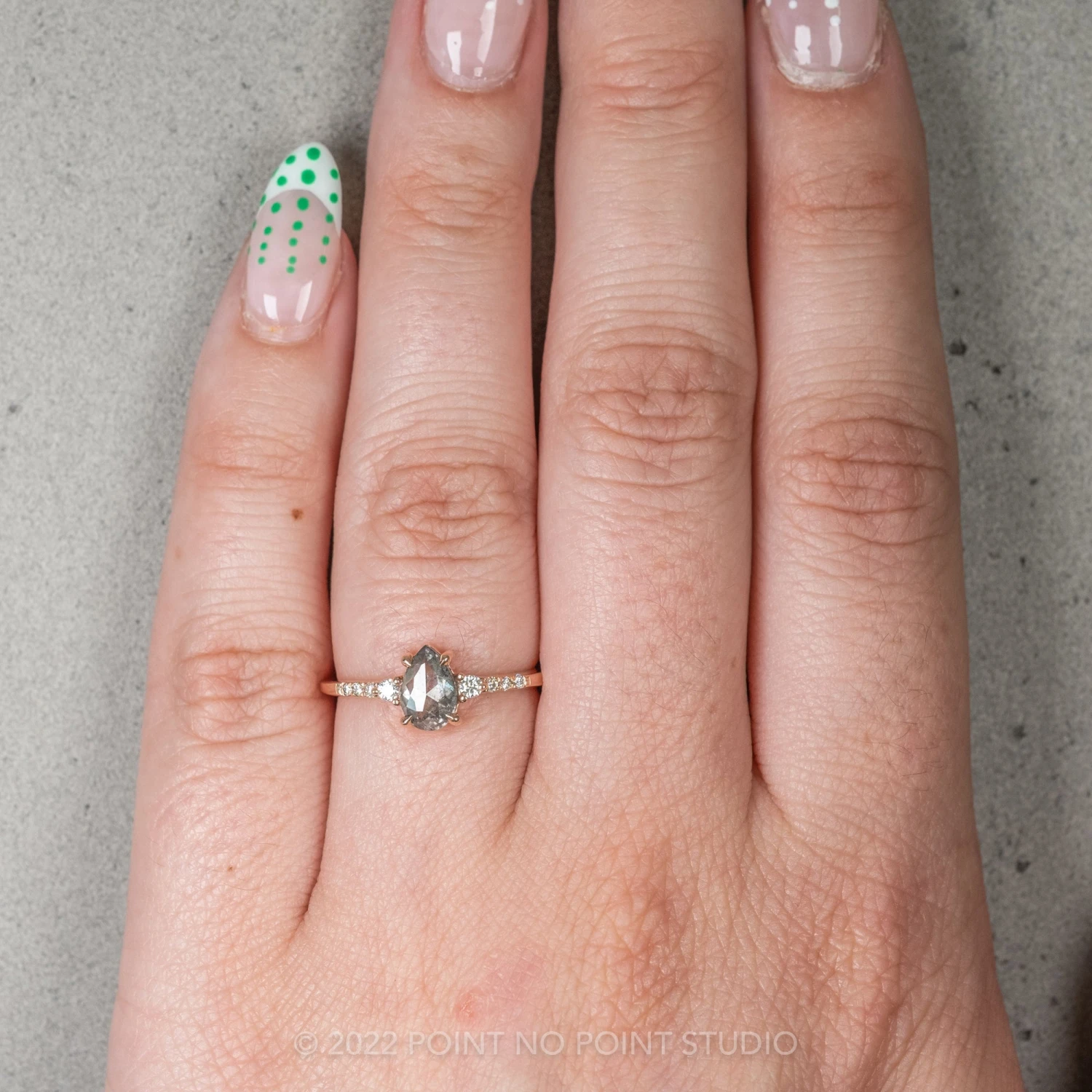 .96 Carat Salt And Pepper Pear Diamond Engagement Ring, Eliza Setting, 14K Rose Gold 2 .96 Carat Salt And Pepper Pear Diamond Engagement Ring, Eliza Setting, 14K Rose Gold - Image 2