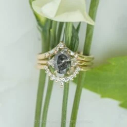 1.15 Carat Salt And Pepper Oval Diamond Engagement Ring, Zoe Setting, 14K Yellow Gold -Point No Point Studio Store 20220602 20220602 SFS0177 377de1fd 6efc 461e 9607 97c78b022829