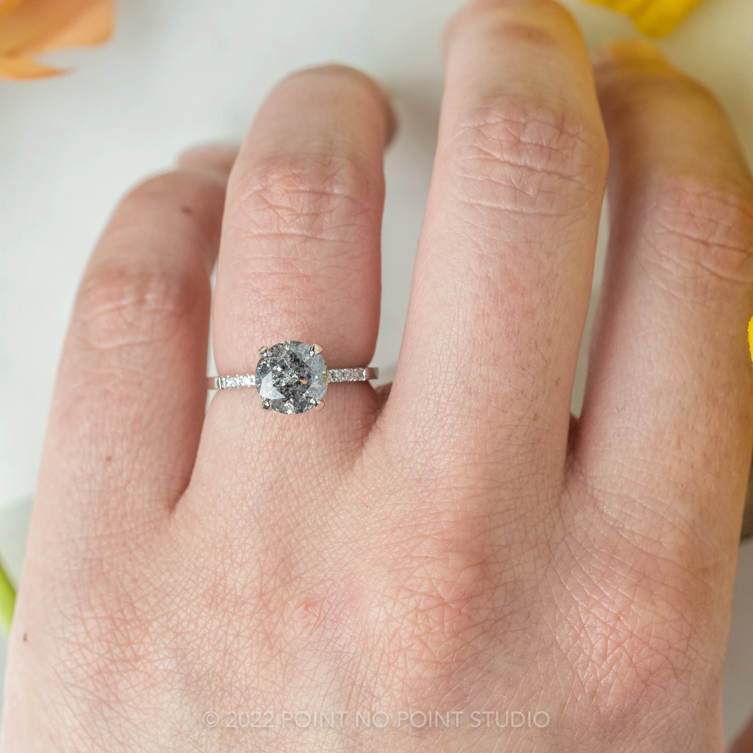 1.93 Carat Salt And Pepper Round Diamond Engagement Ring, Jules Setting, 14K White Gold 2 1.93 Carat Salt And Pepper Round Diamond Engagement Ring, Jules Setting, 14K White Gold - Image 2