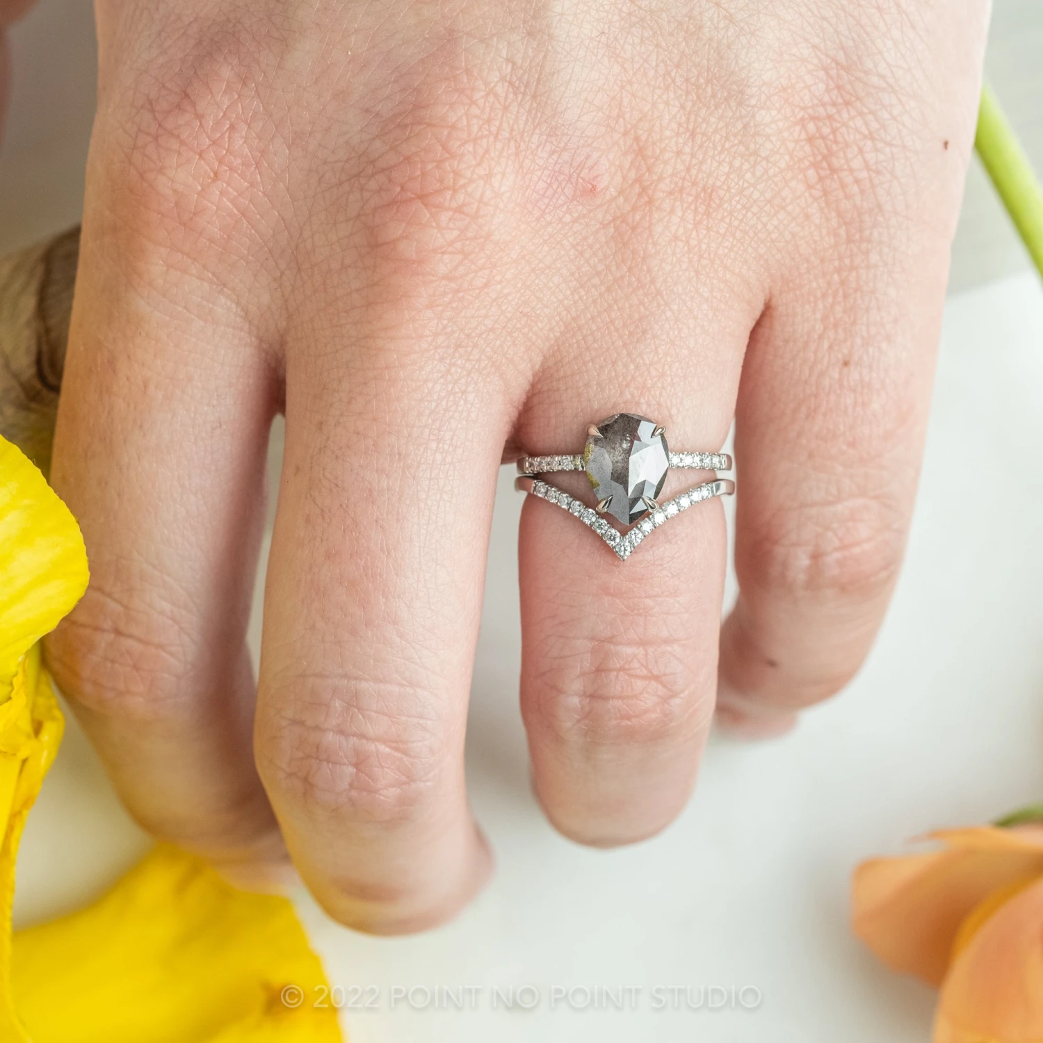 2.54 Carat Salt And Pepper Pear Diamond Engagement Ring, Jules Setting, 14K White Gold 2 2.54 Carat Salt And Pepper Pear Diamond Engagement Ring, Jules Setting, 14K White Gold - Image 2