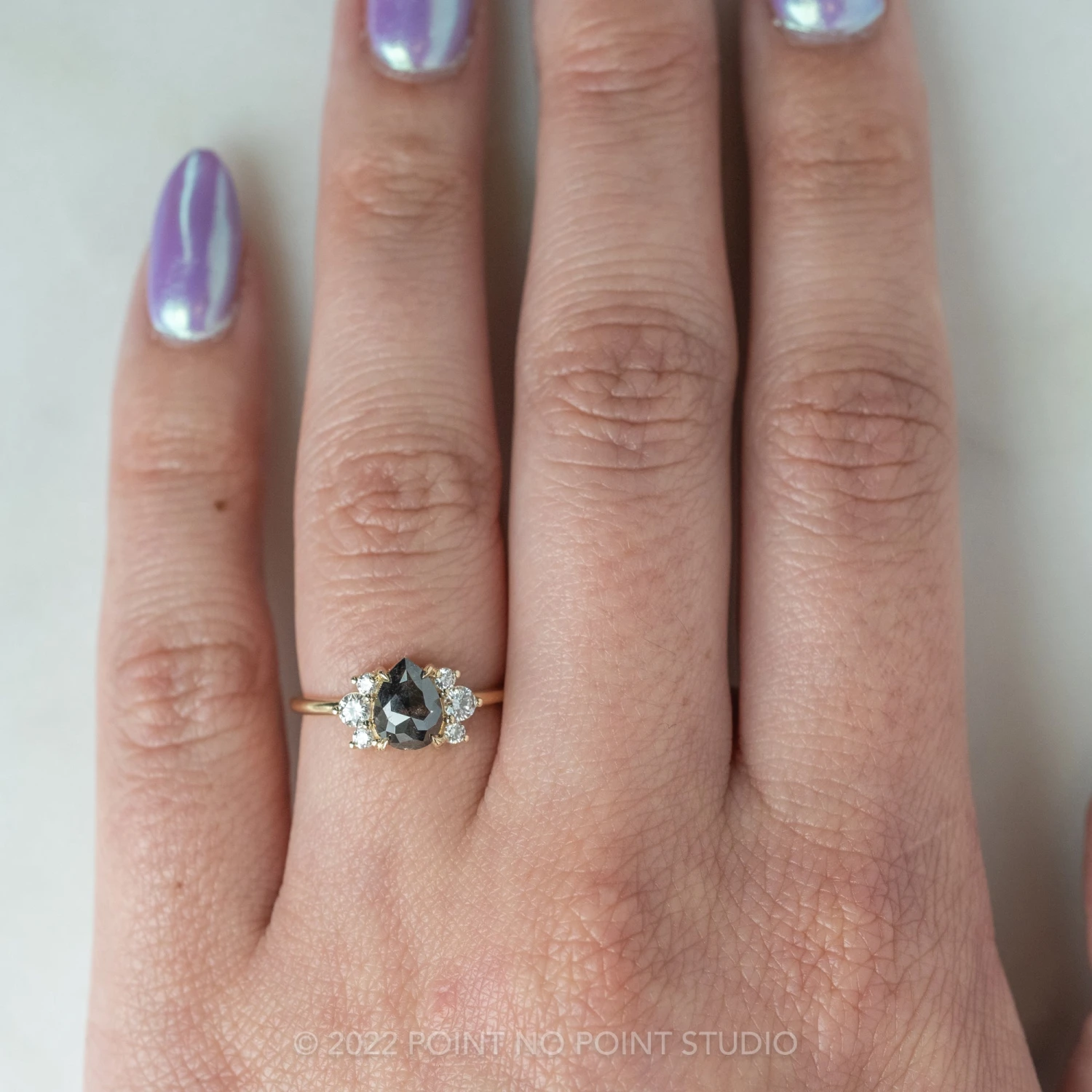 1.24 Carat Black Speckled Pear Diamond Engagement Ring, Charlotte Setting, 14K Yellow Gold 2 1.24 Carat Black Speckled Pear Diamond Engagement Ring, Charlotte Setting, 14K Yellow Gold - Image 2