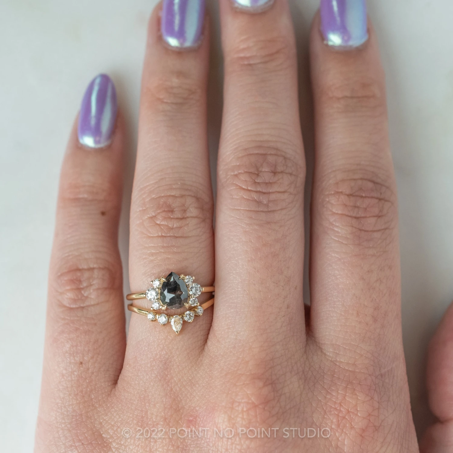 1.24 Carat Black Speckled Pear Diamond Engagement Ring, Charlotte Setting, 14K Yellow Gold 3 1.24 Carat Black Speckled Pear Diamond Engagement Ring, Charlotte Setting, 14K Yellow Gold - Image 3