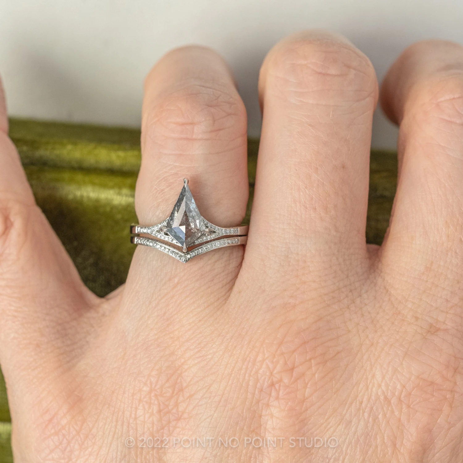 Diamond V Band, Juliette Setting, 14K White Gold 2 Diamond V Band, Juliette Setting, 14K White Gold - Image 2