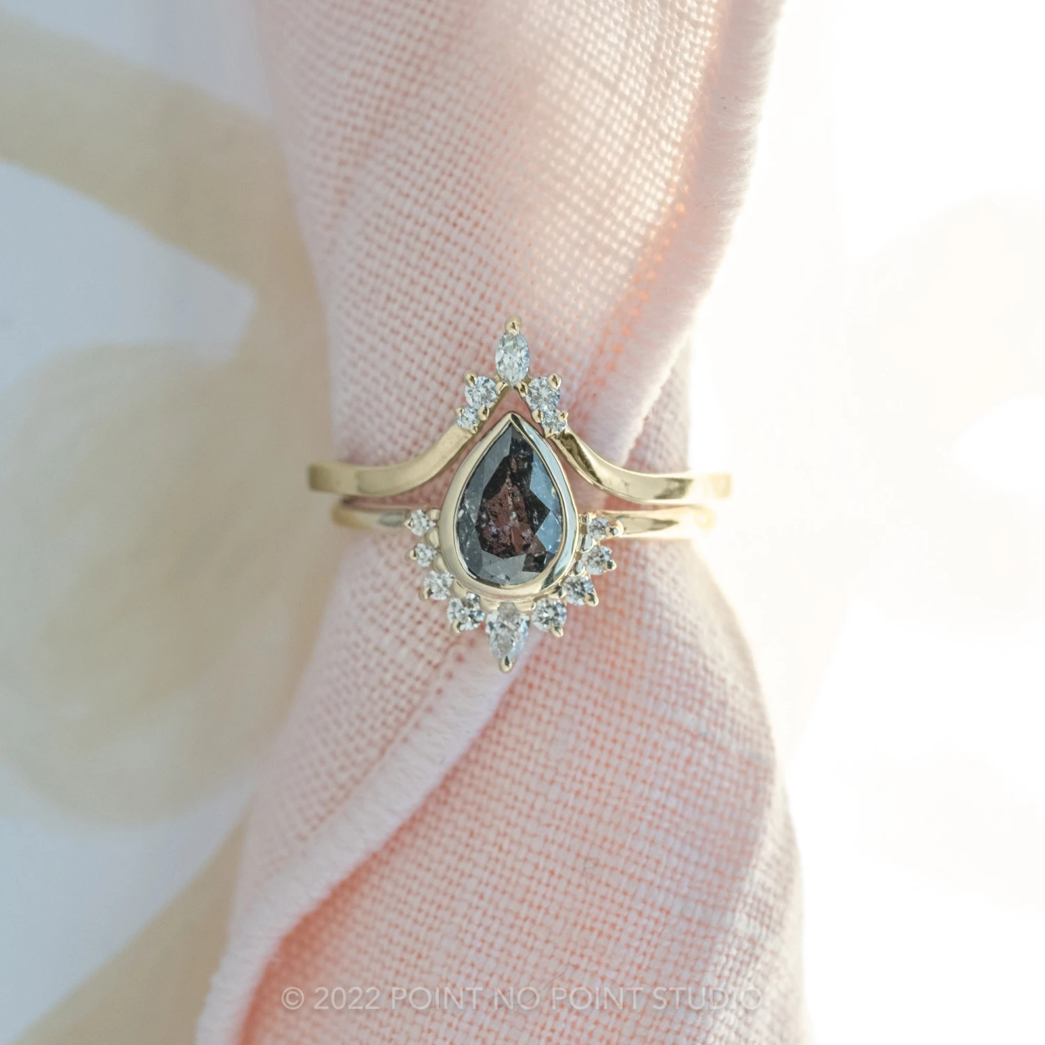 2.35 Carat Salt And Pepper Pear Diamond Engagement Ring, Ava Bezel Setting, 14k Yellow Gold 9 2.35 Carat Salt And Pepper Pear Diamond Engagement Ring, Ava Bezel Setting, 14k Yellow Gold - Image 9