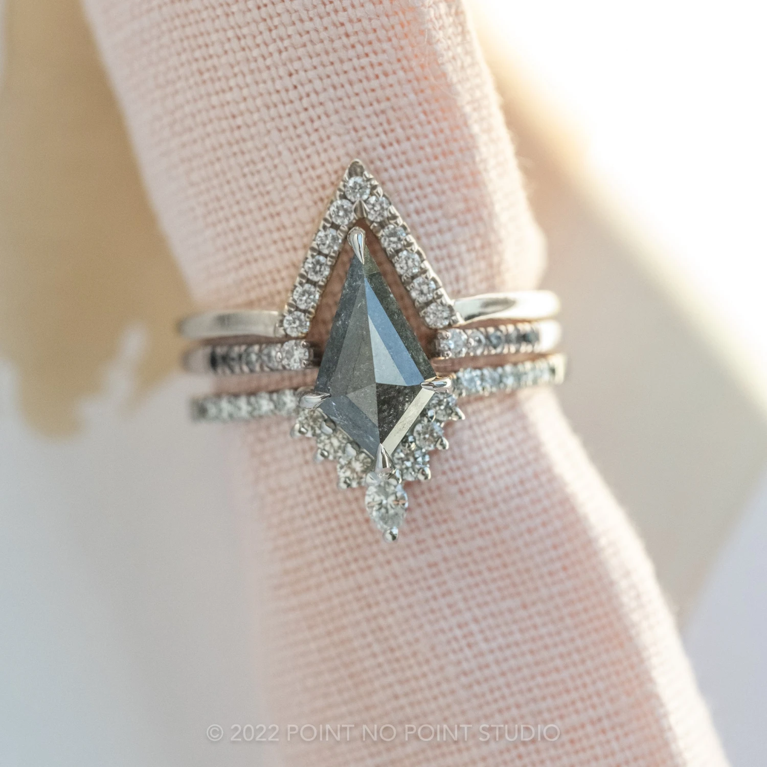 1.50 Carat Black Speckled Kite Diamond Engagement Ring, Avaline Setting, Platinum 2 1.50 Carat Black Speckled Kite Diamond Engagement Ring, Avaline Setting, Platinum - Image 2