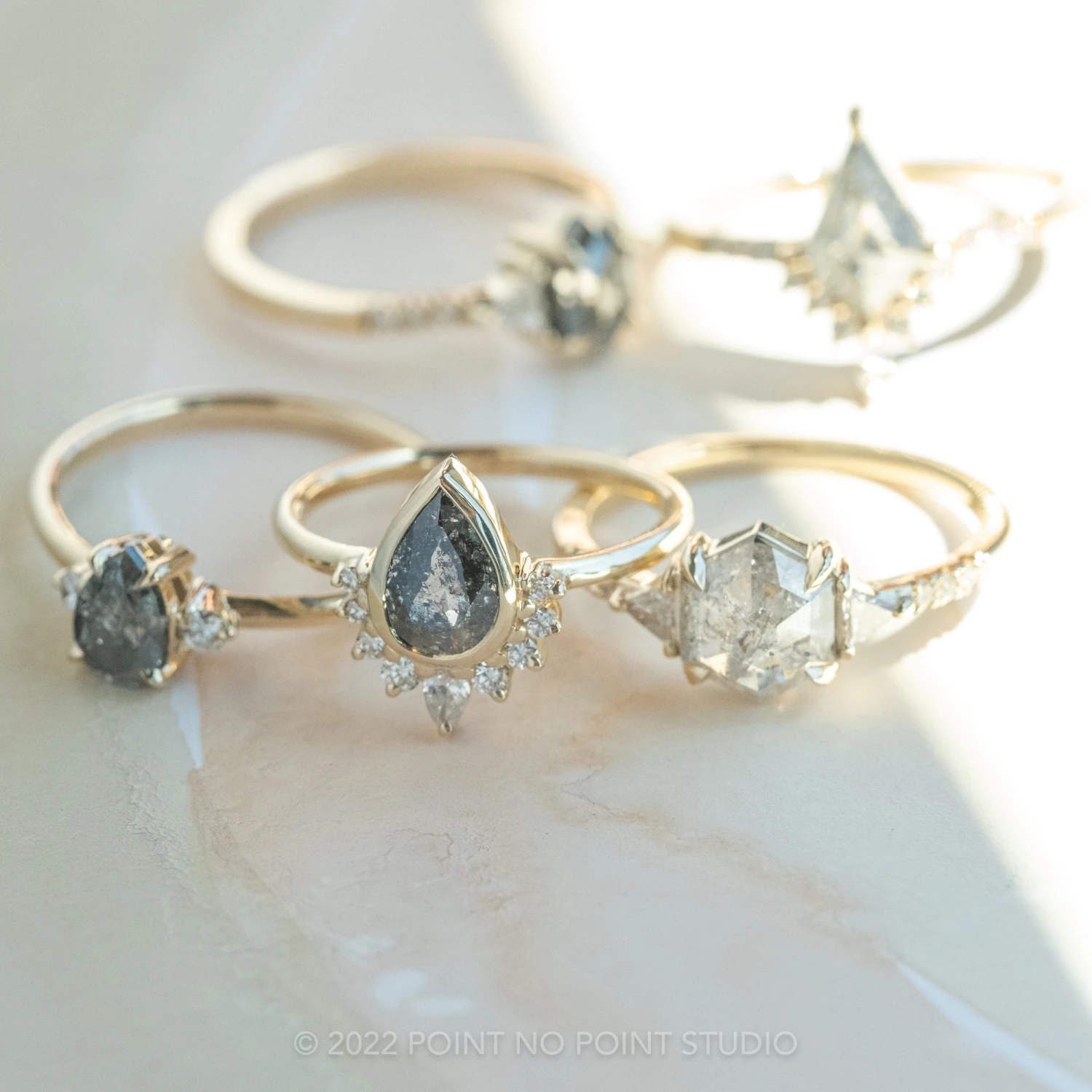 2.35 Carat Salt And Pepper Pear Diamond Engagement Ring, Ava Bezel Setting, 14k Yellow Gold 3 2.35 Carat Salt And Pepper Pear Diamond Engagement Ring, Ava Bezel Setting, 14k Yellow Gold - Image 3