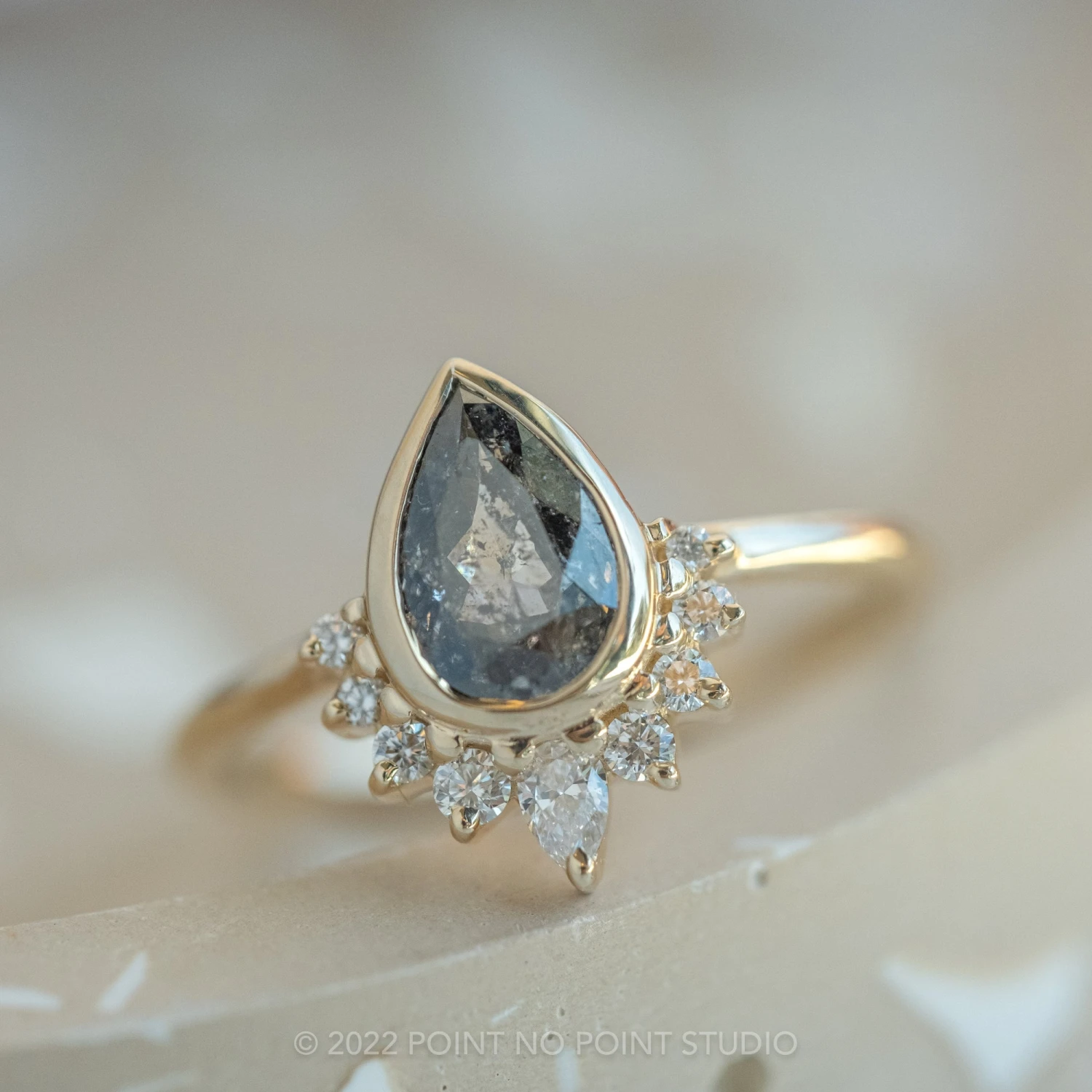 2.35 Carat Salt And Pepper Pear Diamond Engagement Ring, Ava Bezel Setting, 14k Yellow Gold 6 2.35 Carat Salt And Pepper Pear Diamond Engagement Ring, Ava Bezel Setting, 14k Yellow Gold - Image 6