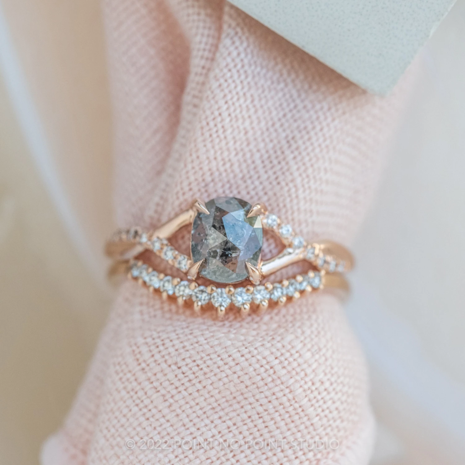 1.62 Carat Salt And Pepper Oval Diamond Engagement Ring, Wisteria Setting, 14K Rose Gold 2 1.62 Carat Salt And Pepper Oval Diamond Engagement Ring, Wisteria Setting, 14K Rose Gold - Image 2