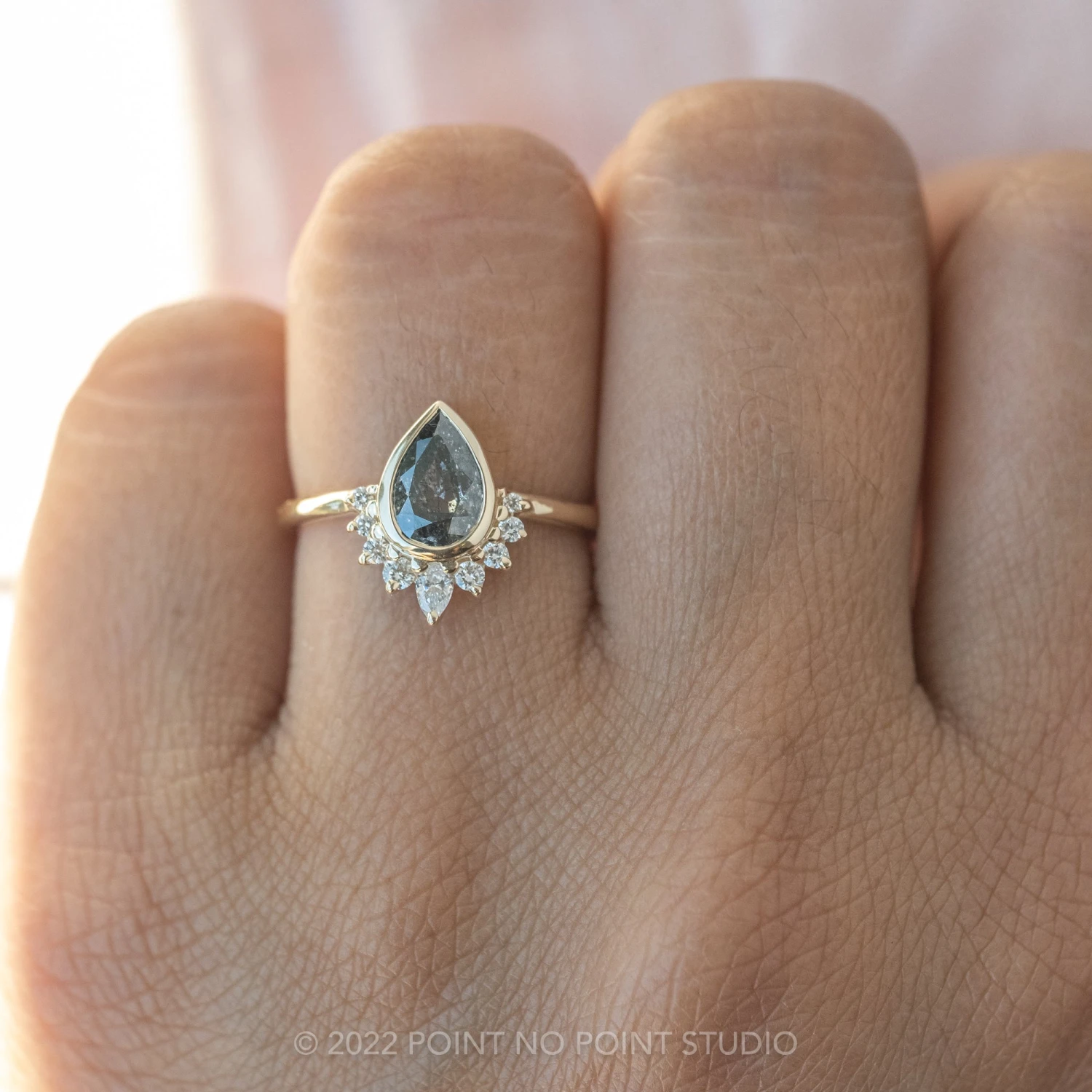 2.35 Carat Salt And Pepper Pear Diamond Engagement Ring, Ava Bezel Setting, 14k Yellow Gold 2 2.35 Carat Salt And Pepper Pear Diamond Engagement Ring, Ava Bezel Setting, 14k Yellow Gold - Image 2