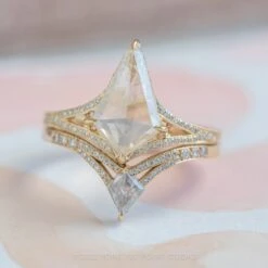 2.20 Carat Icy White Kite Diamond Engagement Ring, Engraved River Setting, 14K Yellow Gold -Point No Point Studio Store 20220630 20220630 SFS0058 3b236a2e 6f7d 432b 97af af1e066d0911