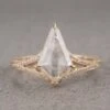 2.20 Carat Icy White Kite Diamond Engagement Ring, Engraved River Setting, 14K Yellow Gold