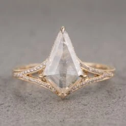 2.20 Carat Icy White Kite Diamond Engagement Ring, Engraved River Setting, 14K Yellow Gold