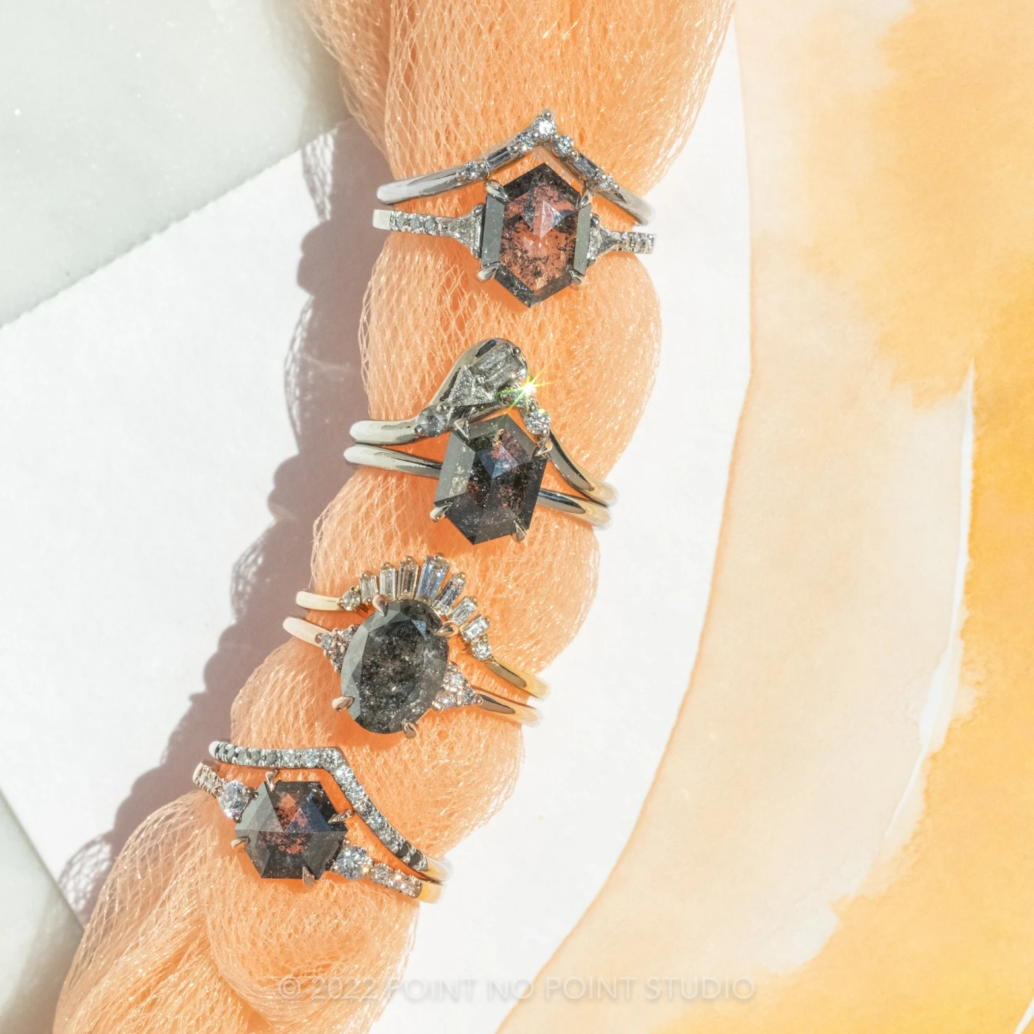 1.72 Carat Black Speckled Hexagon Diamond Engagement Ring, Eliza Setting, Platinum 5 1.72 Carat Black Speckled Hexagon Diamond Engagement Ring, Eliza Setting, Platinum - Image 5