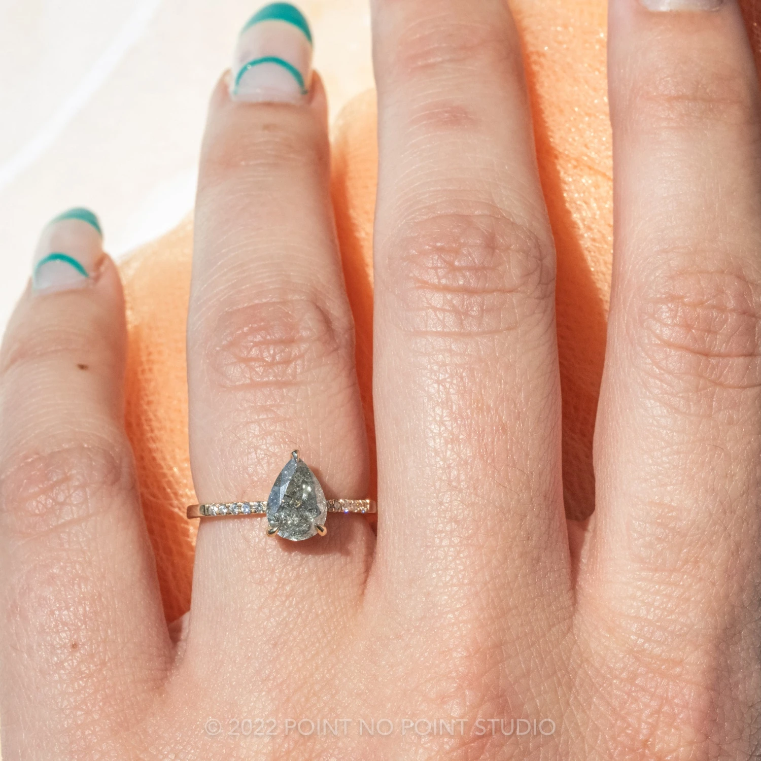 2.05 Carat Salt And Pepper Pear Diamond Engagement Ring, Juliette Setting, 14k Yellow Gold 2 2.05 Carat Salt And Pepper Pear Diamond Engagement Ring, Juliette Setting, 14k Yellow Gold - Image 2