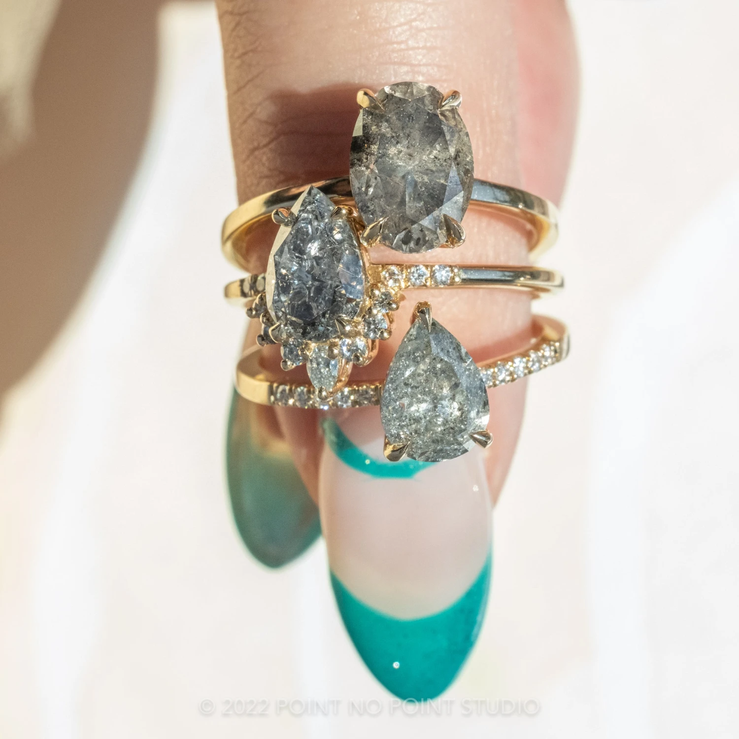 2.05 Carat Salt And Pepper Pear Diamond Engagement Ring, Juliette Setting, 14k Yellow Gold 5 2.05 Carat Salt And Pepper Pear Diamond Engagement Ring, Juliette Setting, 14k Yellow Gold - Image 5