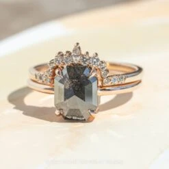 2.56 Carat Black Emerald Diamond Engagement Ring, Jane Setting, 14k Rose Gold -Point No Point Studio Store 20220728 SFS0097