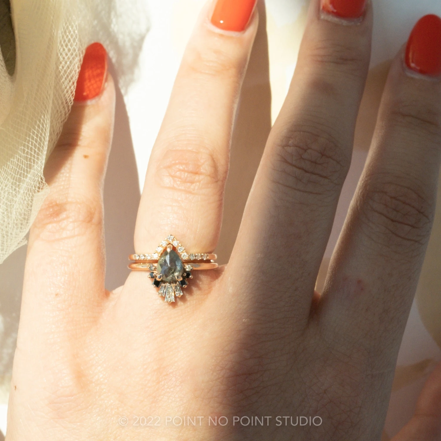 1.27 Carat Salt And Pepper Pear Diamond Engagement Ring, Ombre Wren Setting, 14K Rose Gold 2 1.27 Carat Salt And Pepper Pear Diamond Engagement Ring, Ombre Wren Setting, 14K Rose Gold - Image 2