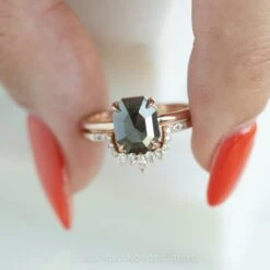 2.56 Carat Black Emerald Diamond Engagement Ring, Jane Setting, 14k Rose Gold -Point No Point Studio Store 20220728 SFS0174