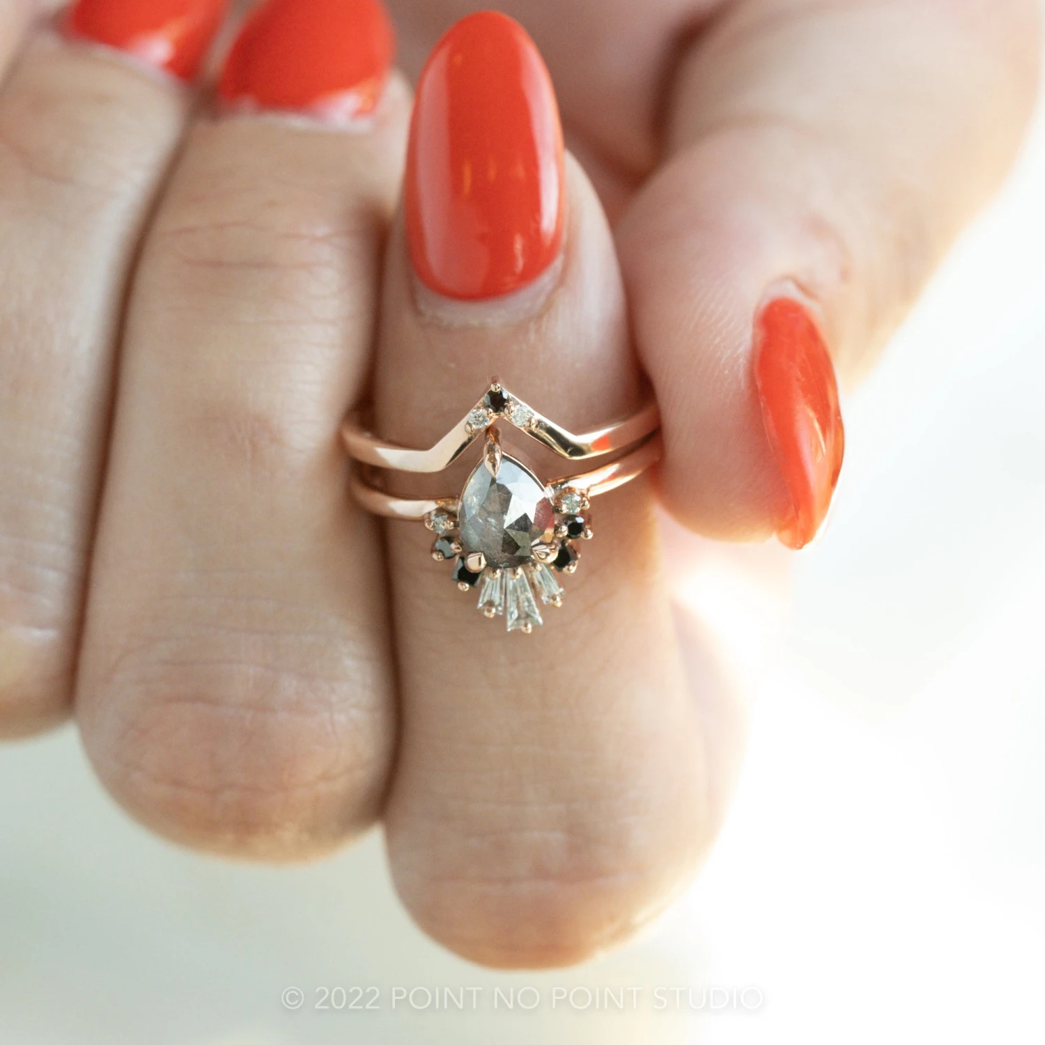 1.27 Carat Salt And Pepper Pear Diamond Engagement Ring, Ombre Wren Setting, 14K Rose Gold 5 1.27 Carat Salt And Pepper Pear Diamond Engagement Ring, Ombre Wren Setting, 14K Rose Gold - Image 5