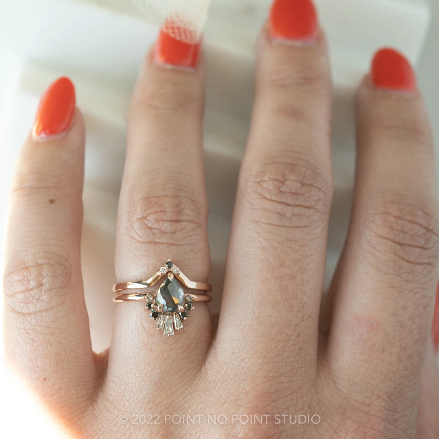1.27 Carat Salt And Pepper Pear Diamond Engagement Ring, Ombre Wren Setting, 14K Rose Gold 4 1.27 Carat Salt And Pepper Pear Diamond Engagement Ring, Ombre Wren Setting, 14K Rose Gold - Image 4