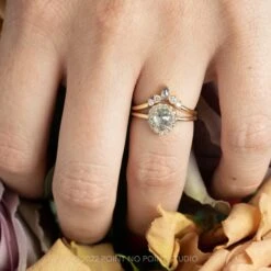 .99 Carat Salt And Pepper Pear Diamond Engagement Ring, Halo Setting, 14K Yellow Gold -Point No Point Studio Store 20220804 SFS0096