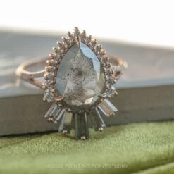 2.64 Carat Salt And Pepper Pear Diamond Engagement Ring, Oriole Setting, 14K Rose Gold -Point No Point Studio Store 20220811 SFS0085