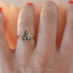 1.58 Carat Salt And Pepper Pear Diamond Engagement Ring, Ombre Wren Setting, 14K Rose Gold -Point No Point Studio Store 20220811 SFS0127